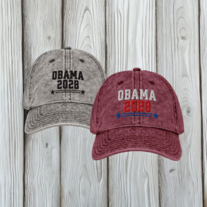 Obama 2028 Custom Embroidered Hat – Vintage Washed Cap