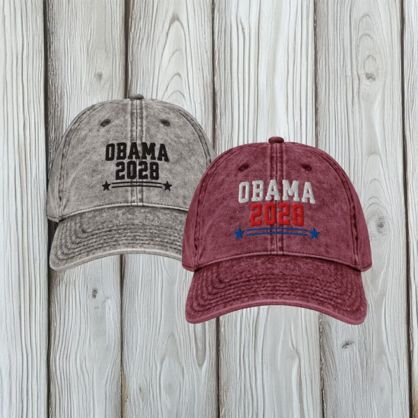 Obama 2028 Custom Embroidered Hat – Vintage Washed Cap